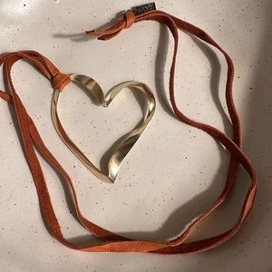 INK + ALLOY Large Hope Ribbon Open Heart Pendant Necklace | Leather Cord ‘Chain’